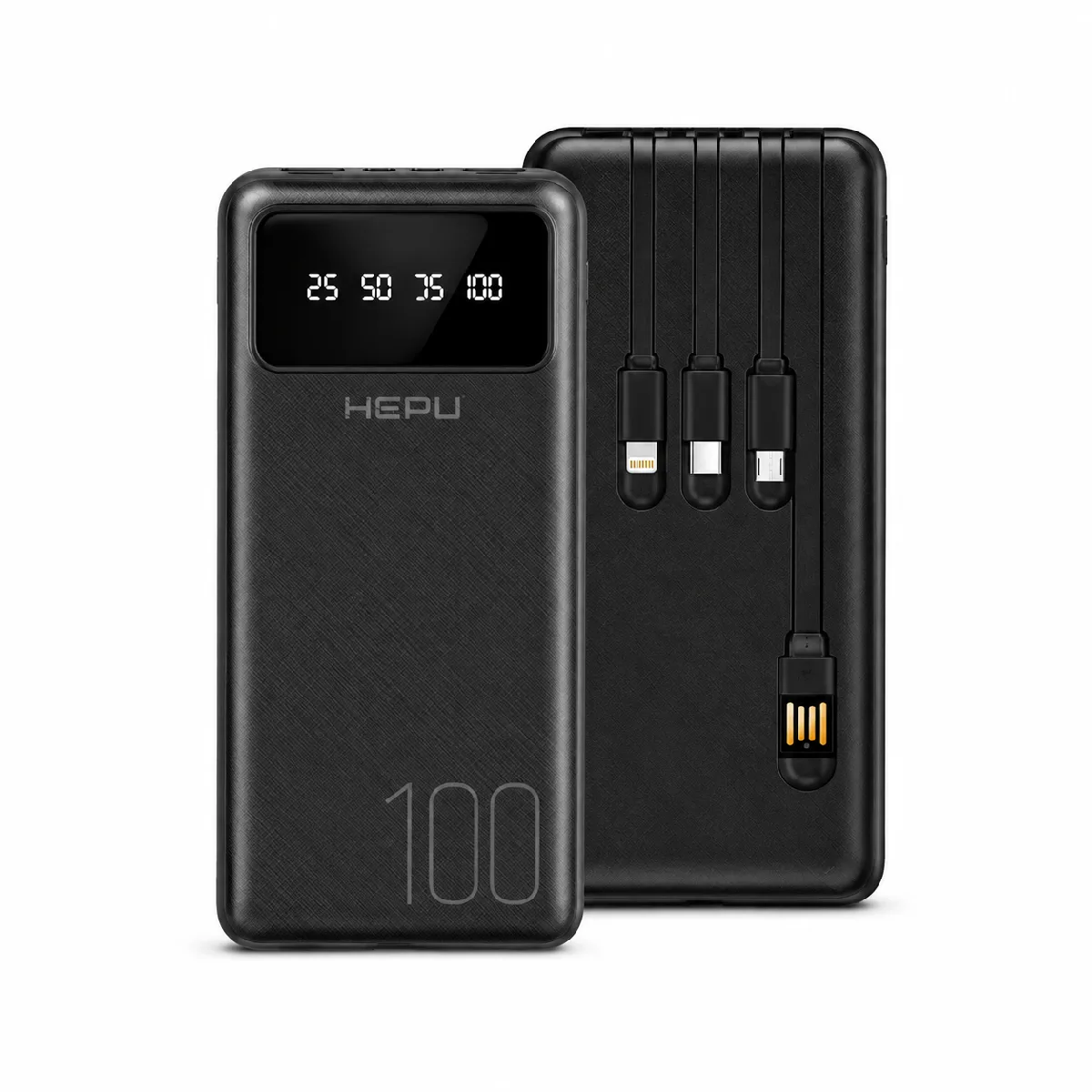 HEPU HP-TP04S Titan Series Powerbank – 10.000 mAh, 4 Entegre Kablolu, Dijital Göstergeli, Siyah