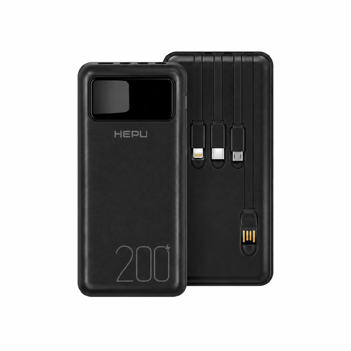 HEPU HP-TP05S Titan Series Powerbank – 20.000 mAh, 4 Entegre Kablolu, Dijital Göstergeli, Siyah
