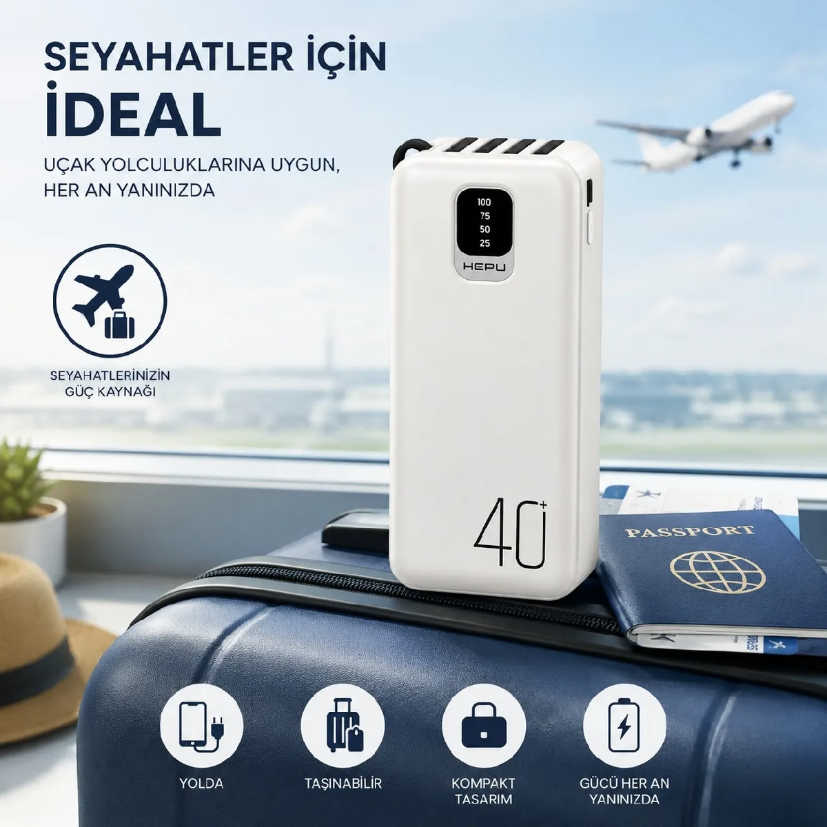 HEPU HP-TP08 Titan Series Powerbank – 40.000 mAh, 4 Entegre Kablolu, Dijital Göstergeli, - Görsel 6