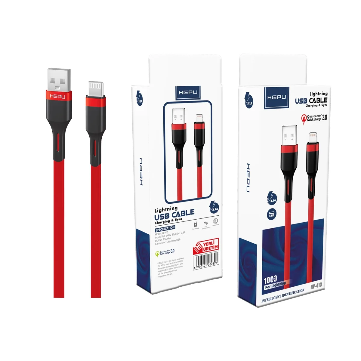 HEPU Lightning HP-413 Hero Kablo – iPhone Uyumlu Hızlı Şarj ve Veri Aktarımı (1 Metre) - Görsel 2