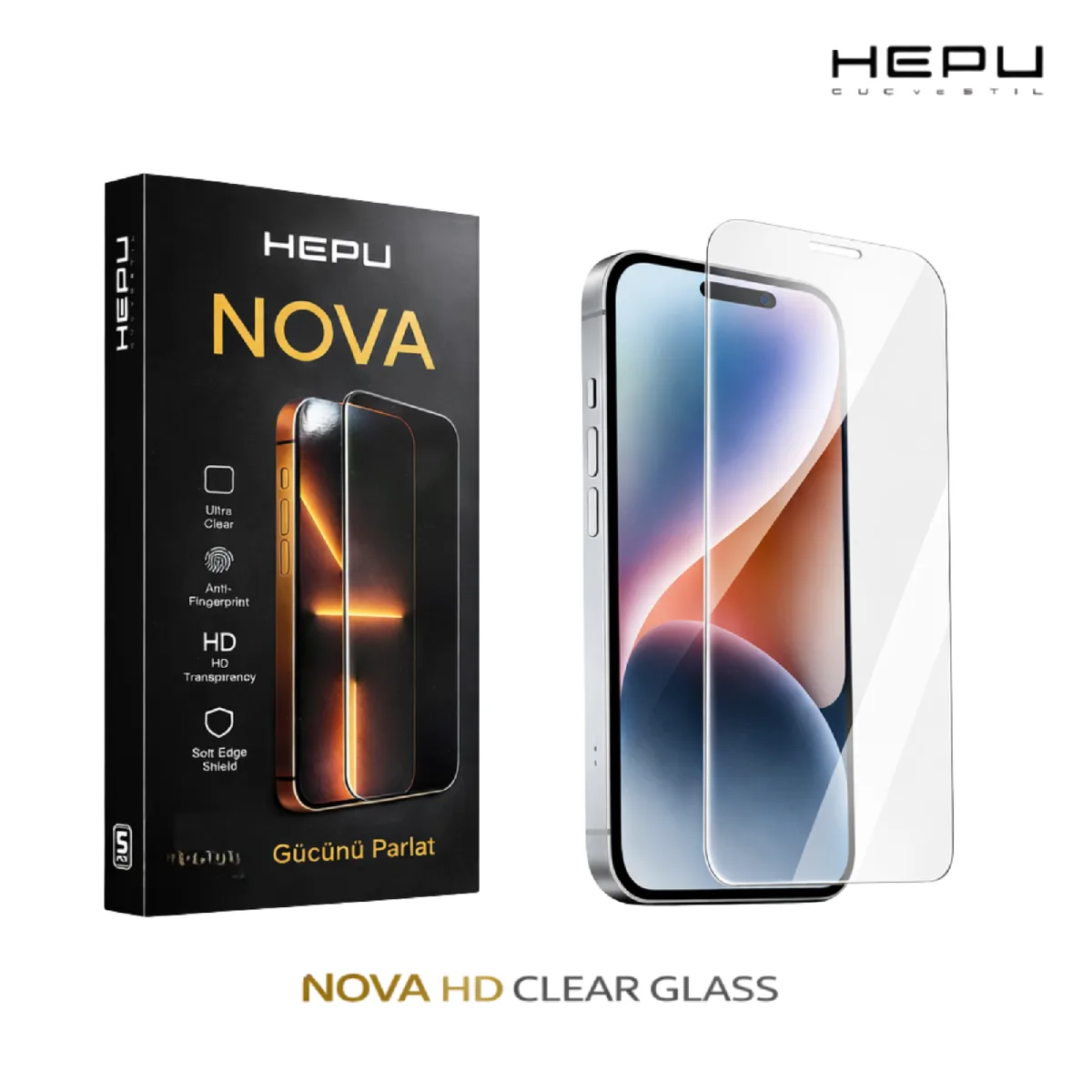 HEPU NOVA HD Clear Temperli Cam Ekran Koruyucu – iPhone 15 / 16 Uyumlu