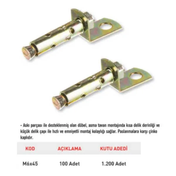 TOMAX Asma Tavan Çelik Dübel M6X45 mm 100 Adet - Görsel 2