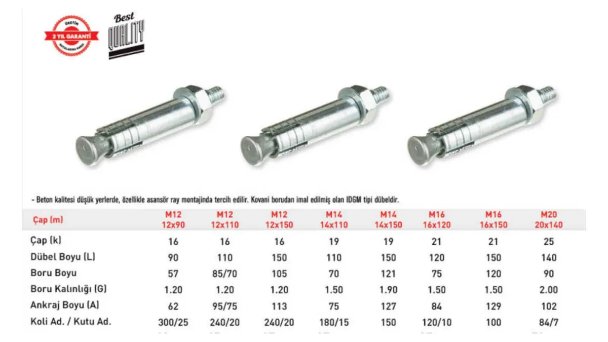 TOMAX Borulu Çelik Dübel M16X120 mm 10 Adet - Görsel 2
